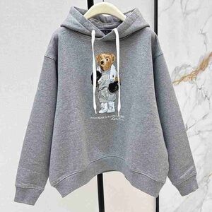 Ralph Lauren Polo Bear Gray Hoodie Boxing Bear Graphic Pullover Sweatshirt